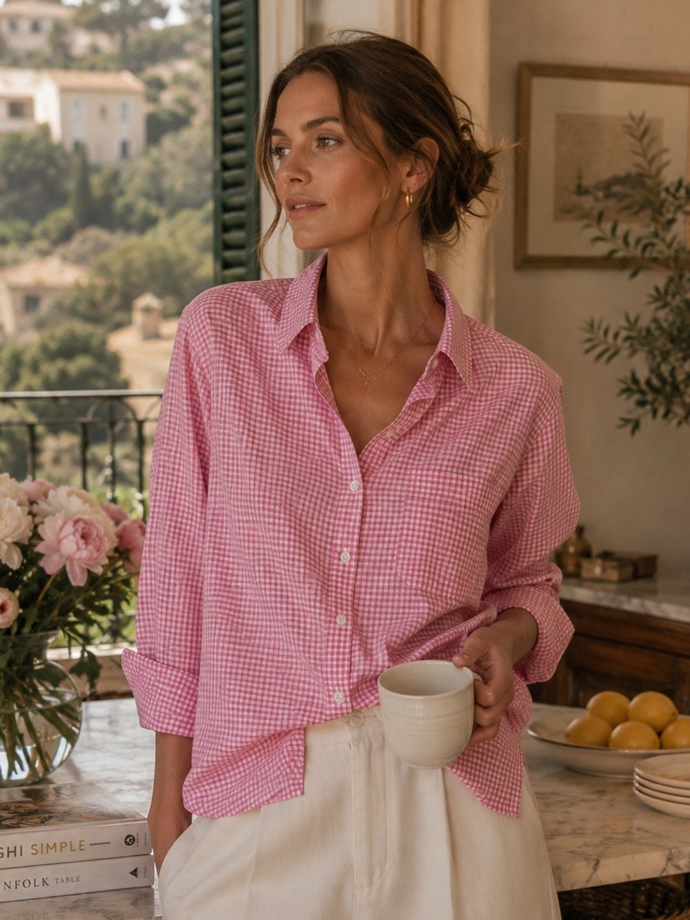 Weekend Max Mara • Pink Gingham Cotton Button-Up Shirt